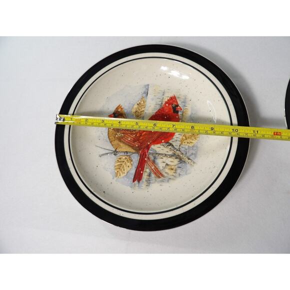 Folk Craft Scotty Z Cardinal Dinner Plates Stoneware 11" Vintage Set of 2 - Picture 5 of 7